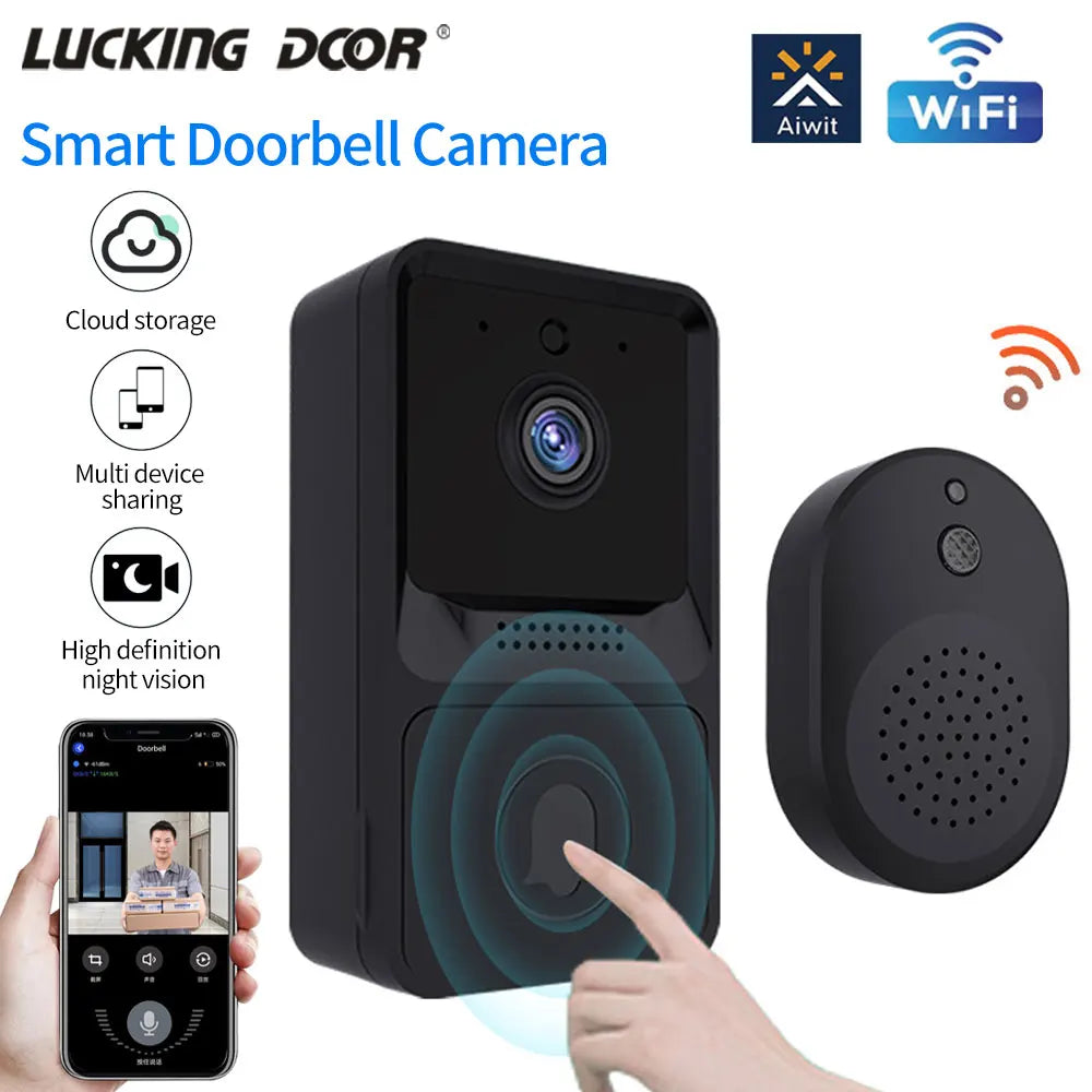 Trådlös WiFi Dörrklocka med HD-kamera – 133°/155°, IR-nattseende, Röstförvrängning, 800mAh, Gratis Molnlagring
