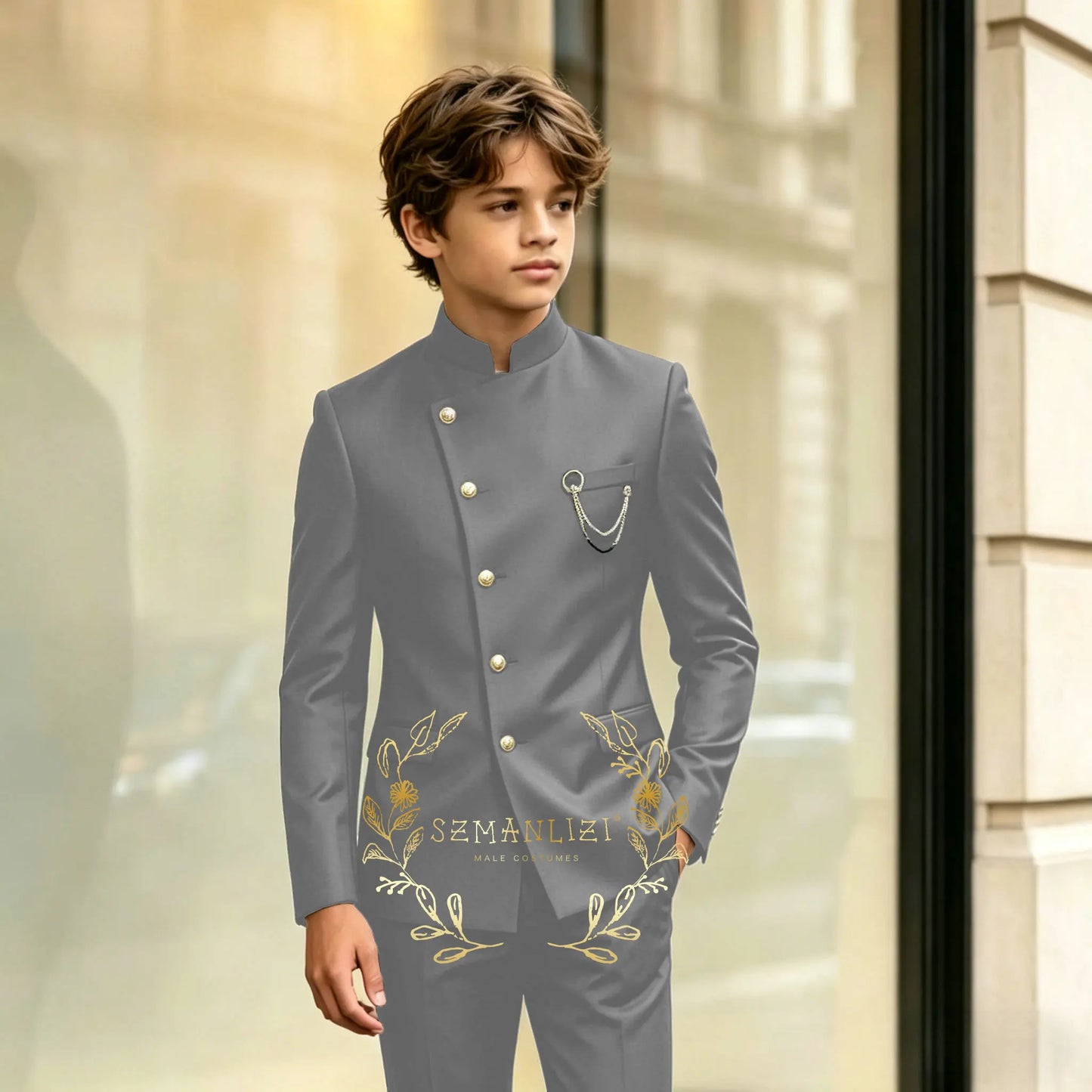 Indian Style Black Child Boy Dinner Tuxedos Little Kids Costume Wedding Party Prom Pants Suits Birthday Wear 2 Pieces Customized