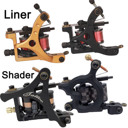 Professional Tattoo Coil Machine Tattoo Liner and Shader 10 Wraps Coils Iron Handmade Coil Tattoo Machine Gun for Tattoo Needle