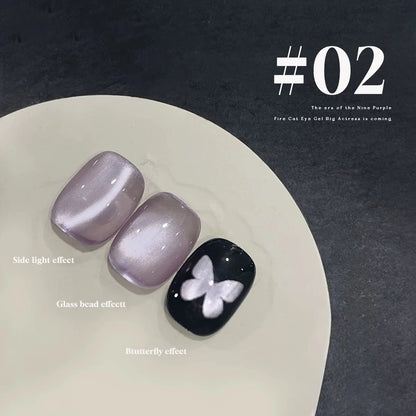 MIANEL 12ML Hibiscus Purple Cat Eye Gel Nail Polish Super Whitening Glass Beads Cat Eye Nails Purple Nials Blue Nails 1-12PCS
