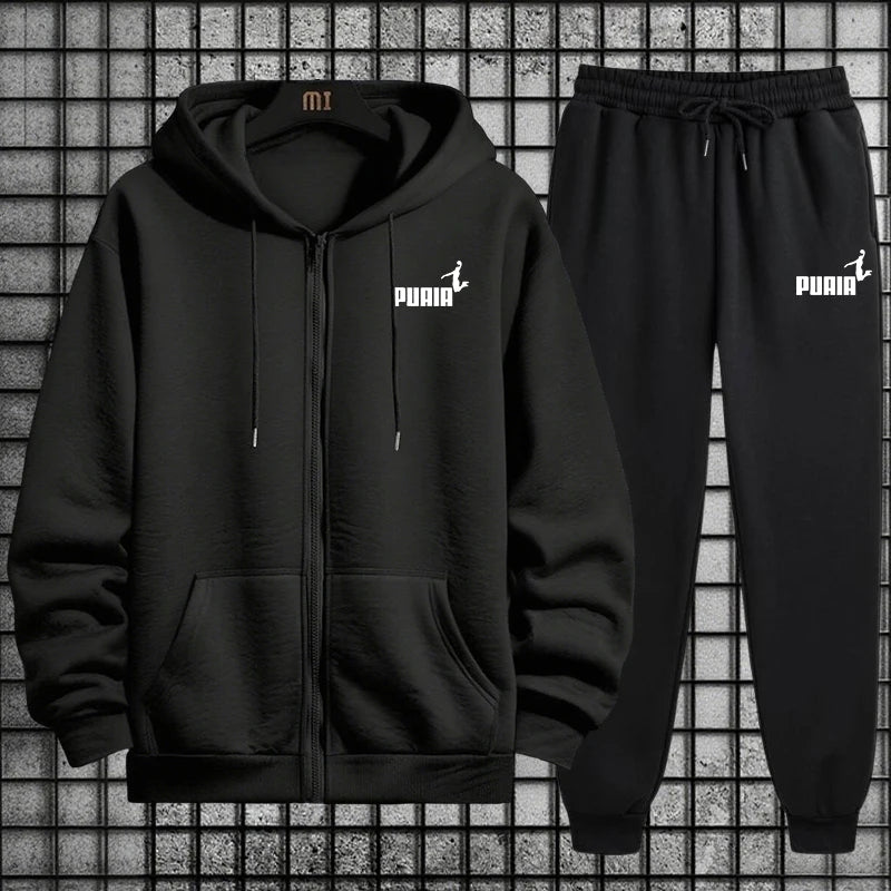 New in Women Tracksuit Trend Printing Hooded Sweatshirts Pants 2Pcs Set Casual Zipper Overcoat Suit Daily Clothing Autumn Winter