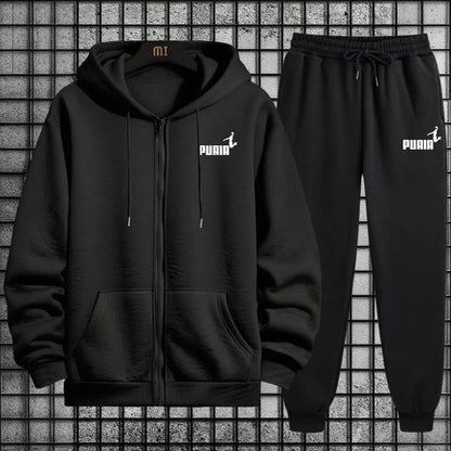 New in Women Tracksuit Trend Printing Hooded Sweatshirts Pants 2Pcs Set Casual Zipper Overcoat Suit Daily Clothing Autumn Winter