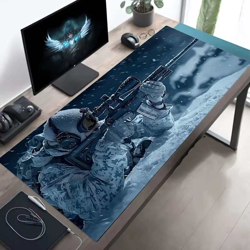 Large Mouse Pad Tactical Soldier Design Non-Slip XXL Desk Pad Gaming Accessories Stitched Edges for Home and Game for FPS Gamer