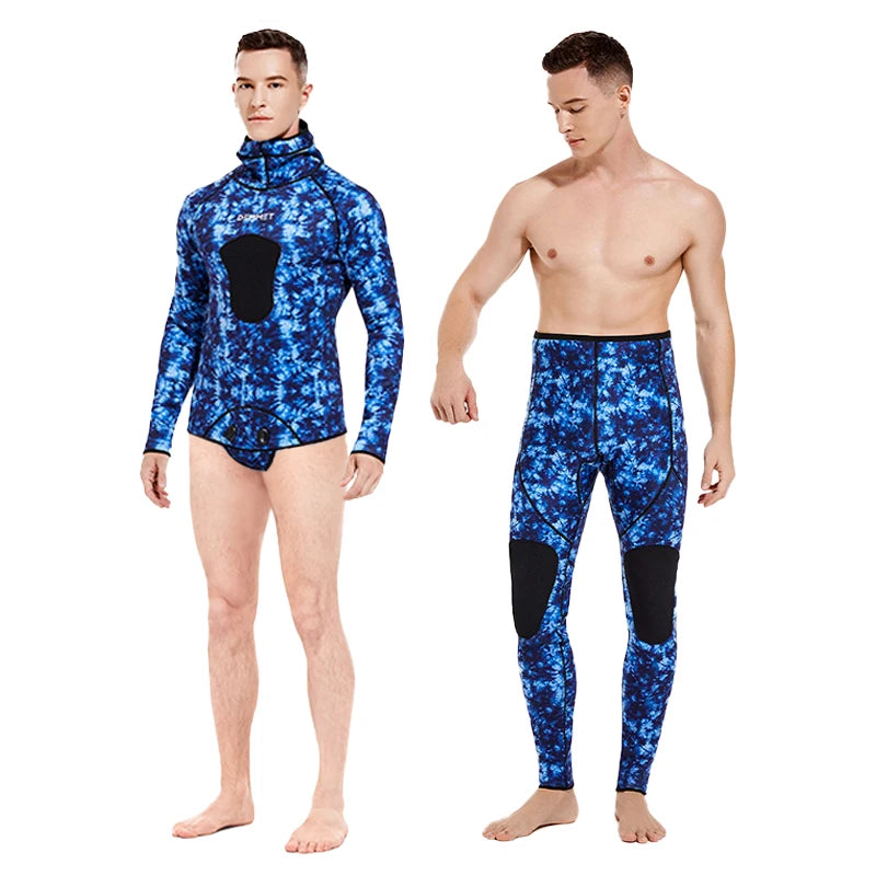 HOT 3mm Camouflage Wetsuit Long Sleeve Fission Neoprene Submersible Diving for Men Keep Warm Tops and Pants 2-pieces Sun Protect