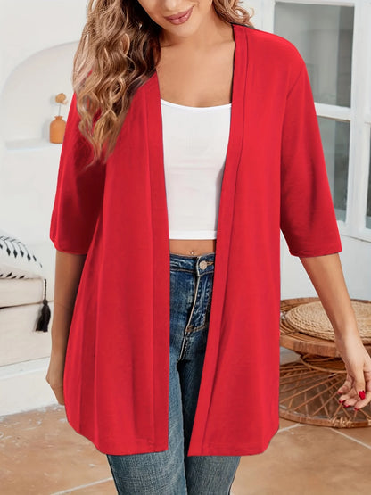 Dam Plus Size Elegant Kofta – Halvlång 3/4-ärm Hög Stretch Öppen Casual Höst/Vinter, 9 Färger XL–4XL