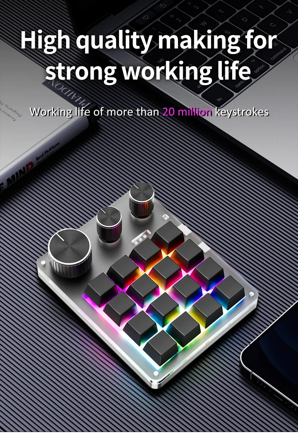 Bluetooth Macropad Macro Mechanical Keyboard 16 Keys 3 Knob RGB Mini Gaming Custom Programming Hotswap Keypads For Photoshop