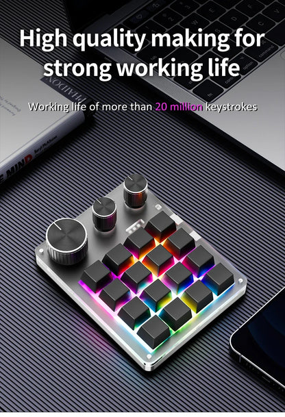 Bluetooth Macropad Macro Mechanical Keyboard 16 Keys 3 Knob RGB Mini Gaming Custom Programming Hotswap Keypads For Photoshop