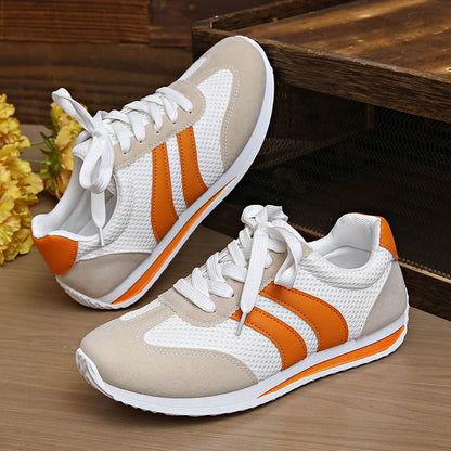 Lätta platåsneakers för dam – andningsbart mesh med orange ränder