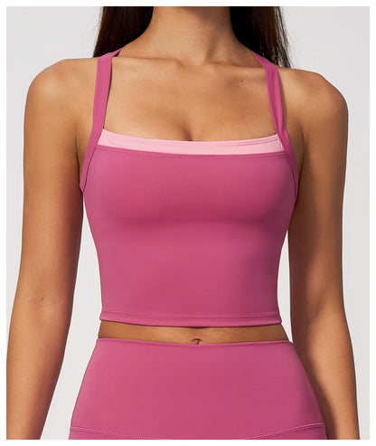 Women Criss Cross Back Yoga Tank Top Push Up Sports Bra Fitness Running Workout Gym Vest Color Block Sport Underwear Crop Top