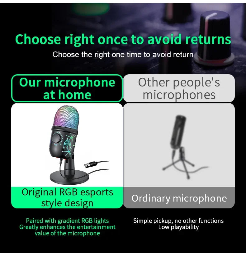 RGB Condenser Microphone with Breathing Light Desktop Mic Stand for Laptop PC Live Streaming Video Conference Online Game