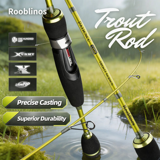 ROOBLINOS Ultralätt Öringspö 1,85m – 27T Kolfiber Fast Action Spinning 2026, Grön/Ljusgrön