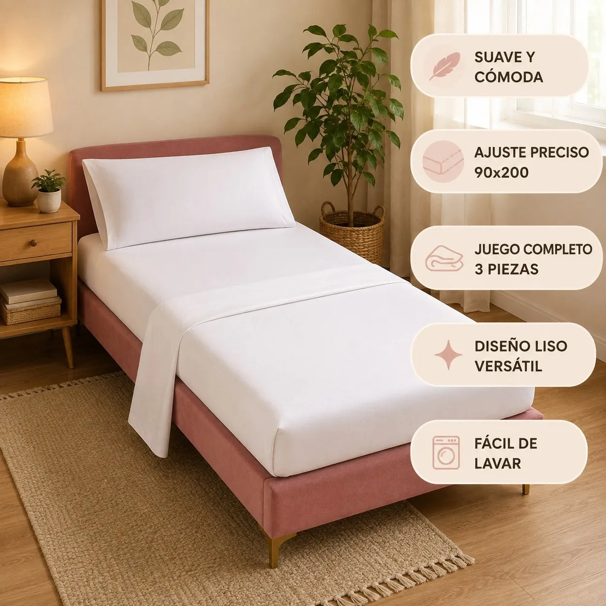 Lakanset 90 × 200 cm i polyester – resårlakan, överlakan och örngott