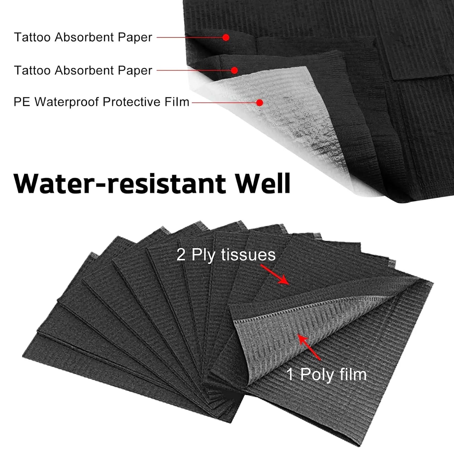250/125/50/20pcs Black Tattoo Cleaning Wipes Pad Disposable Dental Piercing Bibs Waterproof Sheets Paper Tattoo Accessories
