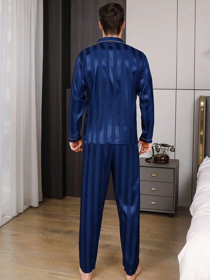 Långärmad pyjamas herr med krage – KJ2025, M–XXL