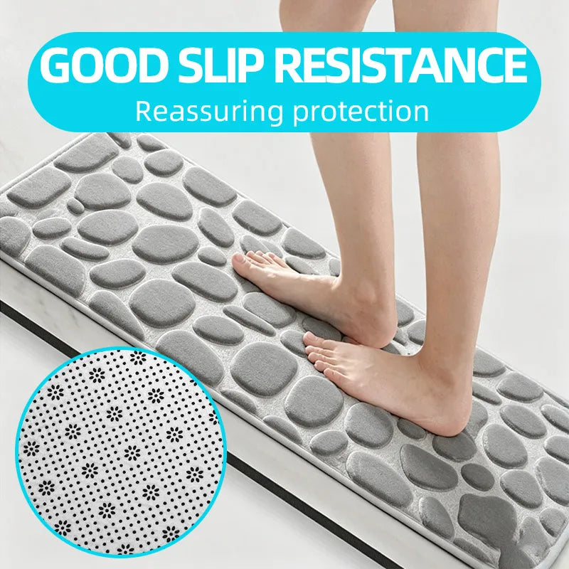 1 Set of Solid Color Simple Bathroom Water-absorbing and Non-slip Floor Mat Stone Pattern, Comfortable and Soft, Three-piece Set