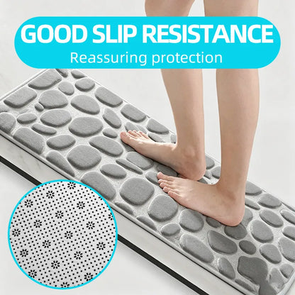 1 Set of Solid Color Simple Bathroom Water-absorbing and Non-slip Floor Mat Stone Pattern, Comfortable and Soft, Three-piece Set
