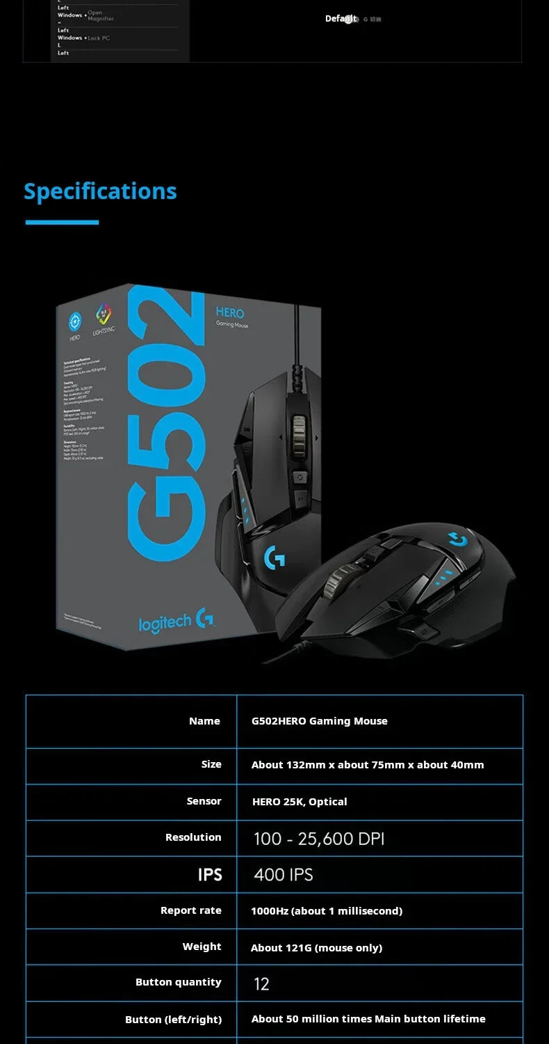 Logitech G502 HERO Cable Game Mouse E-Sports Eating Chicken Mechanical Mouse RGB Light Can Be Balanced To Eat Chicken Macro Prog