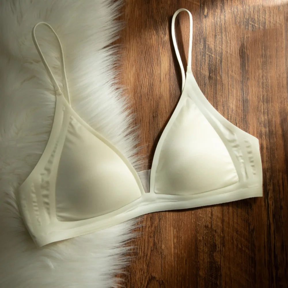 Thin Satin Wireless Deep V Bra Shockproof Anti-sagging Push Up Underwear Gathered Breasts Lingerie Seamless Bras Summer Spring