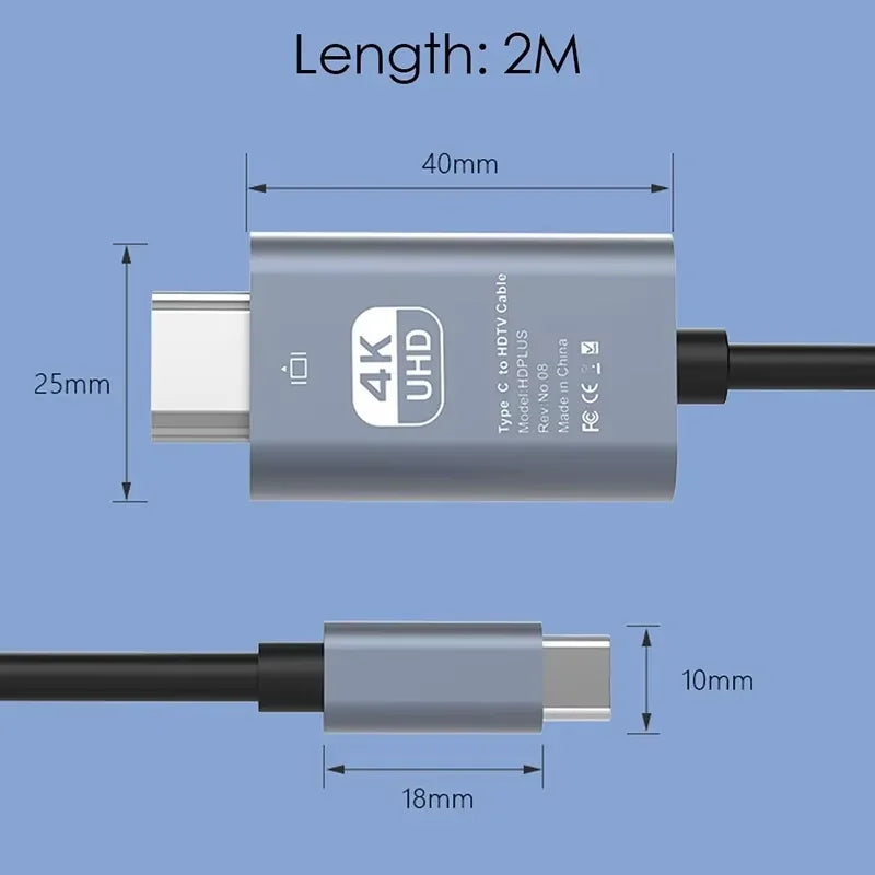 USB-C till HDMI-kabel 2 m – välj 4K 30 Hz eller 60 Hz
