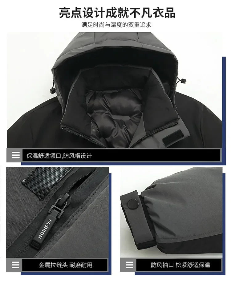 Herr Lång Vinterjacka Parkas med Huva – Varm Vindskyddande Vattentät Outwear, 2 Färger, Storlek XXS–5XL