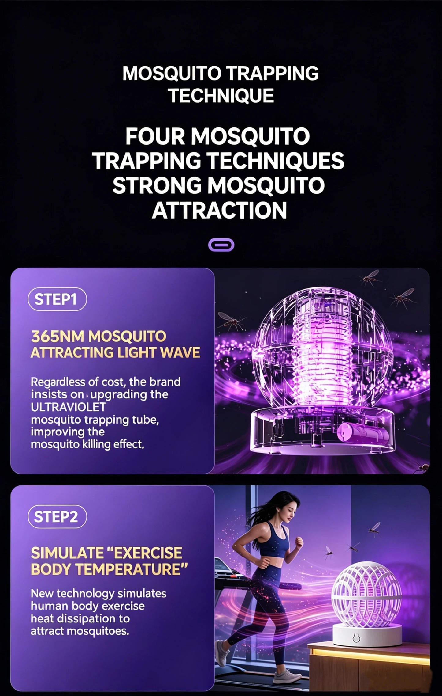 Portable Electric Mosquito Killer Lamp USB UV Light Insect Trap Indoor Home Bedroom Mute Bug Zapper Mosquito Repellent Light