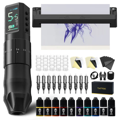 XNET Nebula Wireless Tattoo Machine Full Kit With Tattoo Printer 7 Strokes 1600mAh Battery Tattoo Set For Beginners for Tattoo