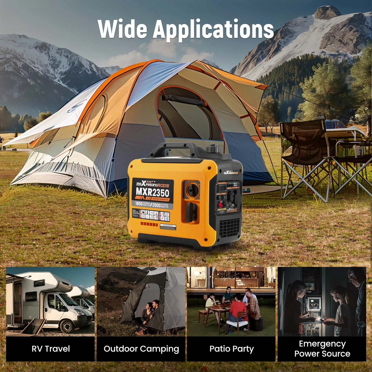 Bärbar 4-takts inverter-elverk 2kW 230V med USB-port för camping och husbil