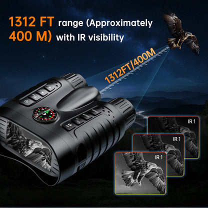 4K Night Vision Binoculars 64GB 8x Digital 400m Full Dark Infrared Telescope Goggles 3.2” Screen for Hunting Camping Boating
