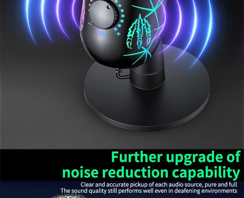 RGB Condenser Microphone with Breathing Light Desktop Mic Stand for Laptop PC Live Streaming Video Conference Online Game