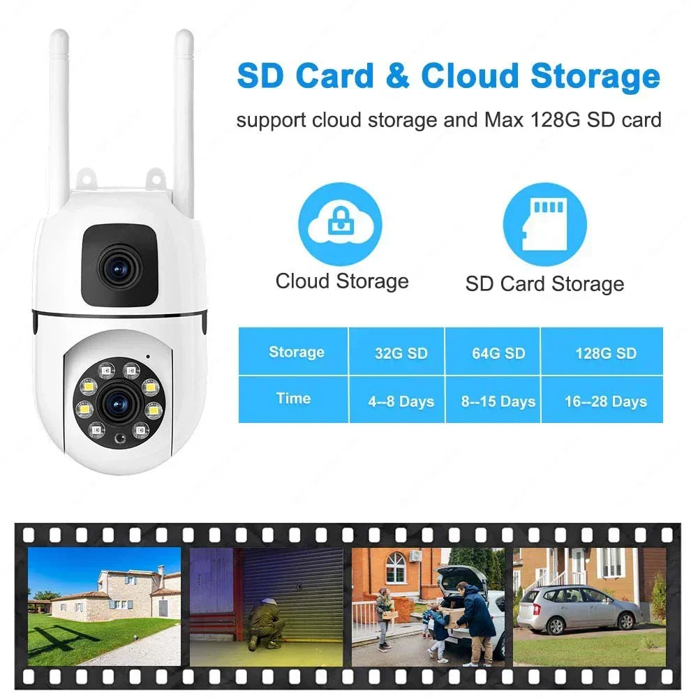 WiFi IP Camera Security Protection Dual Lens Dual Screen Wireless Indoor Monitor Auto Track PTZ CCTV Video Surveillance V380 Pro