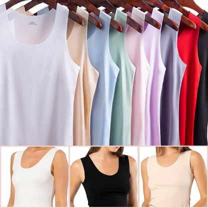 Summer Women Tank Tops Ice Silk Seamless Vest  Female Thin Breathable Sleeveless Shirts Slim Camisoles Undershirts Black M-4XL
