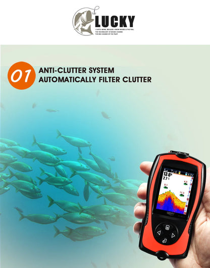 LUCKY FF1108-1CWLA Sonar Fish Finder Portable Wireless Rechargeable Echo Sounder 45M Water Depth Sensor for Fishing