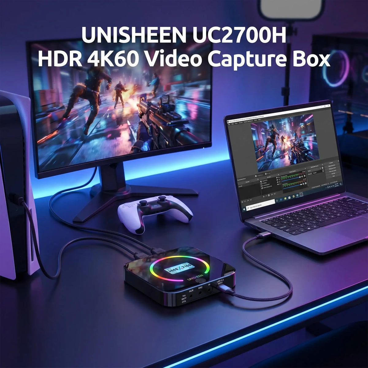 Unisheen UC2700H capture card med 4K 60 Hz-inspelning och HDMI-genomgång