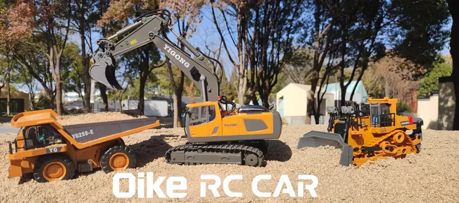 Oike 4WD Remote Control Excavator Alloy Dump Truck Bulldozer Radio Model RC Car Construction Vehicle with Lights Sound Toy Gift