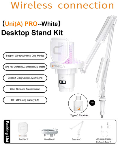 COMICA EJoy Uni Pro trådlös USB-mikrofon med RGB – välj arm eller stativ