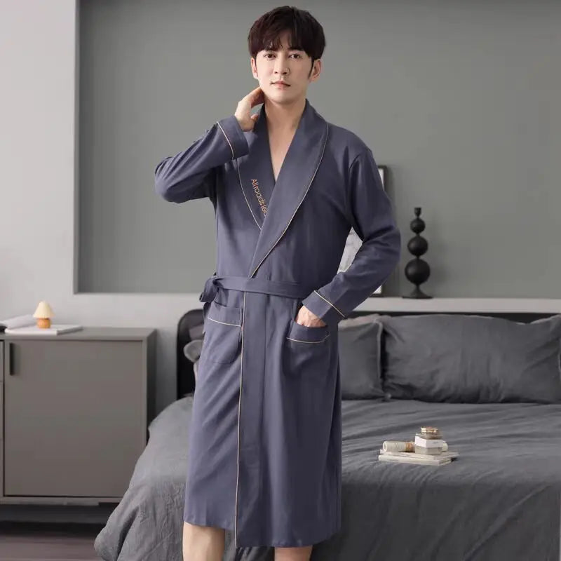 Herr Badrock Lång Kimono – 100% Bomull Rutig Höst, 6 Motiv M–4XL
