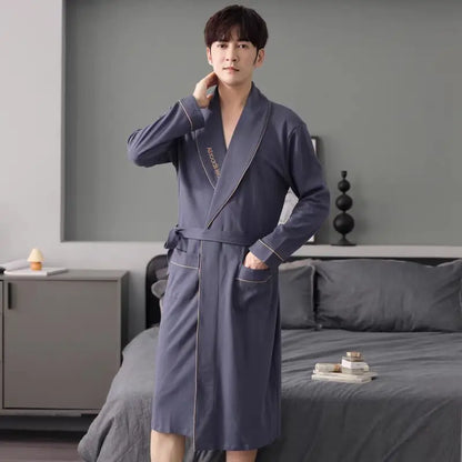 Herr Badrock Lång Kimono – 100% Bomull Rutig Höst, 6 Motiv M–4XL