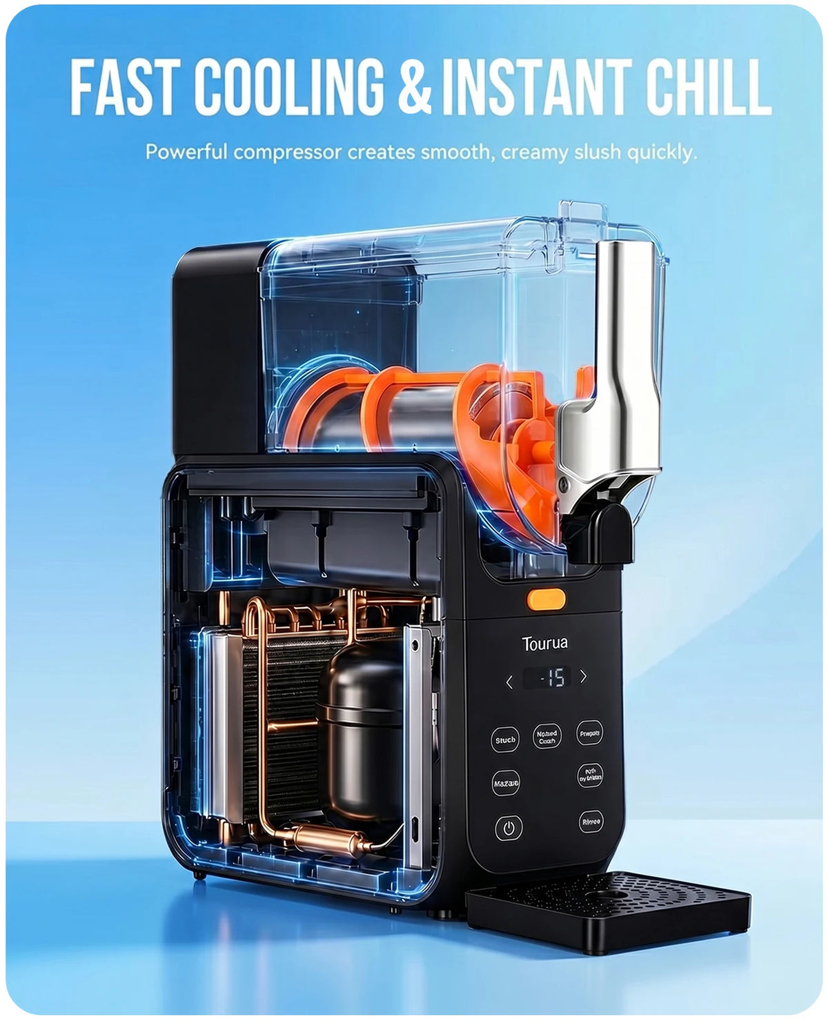 Slushie Maker 2.8L Large Capacity Slush Machine, 15 Mins Fast Cooling Cycle, 5 Preset Programs, One-Touch Auto Clean Function, Multifunctional Slush Machine for Slush Drinks, Milkshakes, Frozen Cocktails, Smoothies