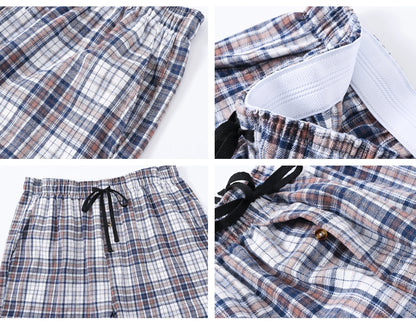 Men's 3Pcs Pajama Sleeping Pants Cotton Plaid Pjs, Long Plaid Print Sleepwear Pajama Pants with Elastic Waist Homewear