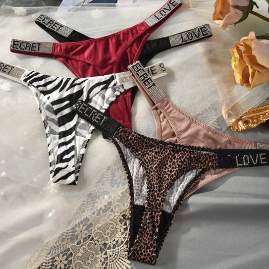Lågskurna sexiga trosor med strass och bokstäver G-string sporttstring S-XL