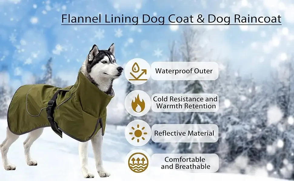 ATUBAN Dog Jacket Waterproof Dog Raincoat Cold Weather Reflective Jacket with Soft Fleece Lining Warm Outerwear for Pet Outdoors
