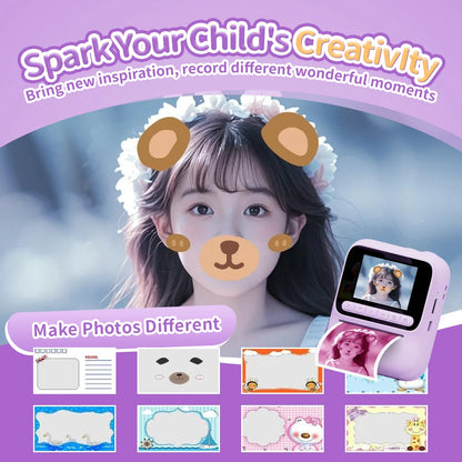 New Kids Instant Digital Camera 2.4 Inch IPS Screen 8X Zoom Mini Single Color Print Camera For Kids 3-12 Years Birthday Gifts
