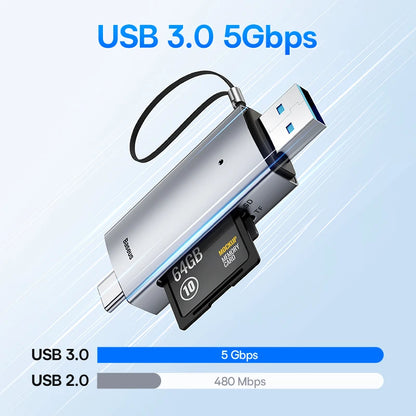 USB 3.0-kortläsare för SD och microSD – USB-A/USB-C