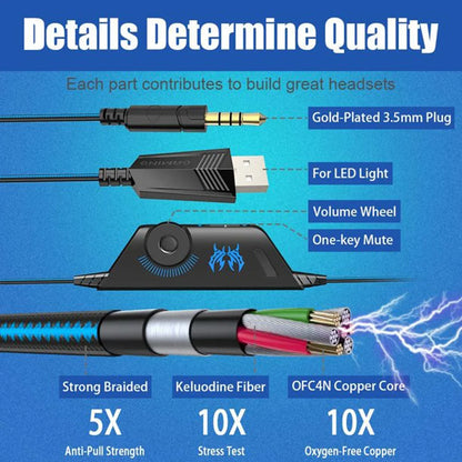 XIKCУ G9000 Gaming Headset Over-Ear – 3,5mm + USB LED-belysning Mikrofon Djupt Bas Stereo PS5 PS4 Xbox PC Laptop Röd Blå Vit