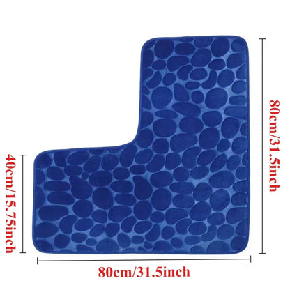80x80cm New L-shaped Bath Mat Cobblestone Memory Foam Super Absorbent Non-Slip Corner Mat for Bathroom Shower Toilet Home Decor