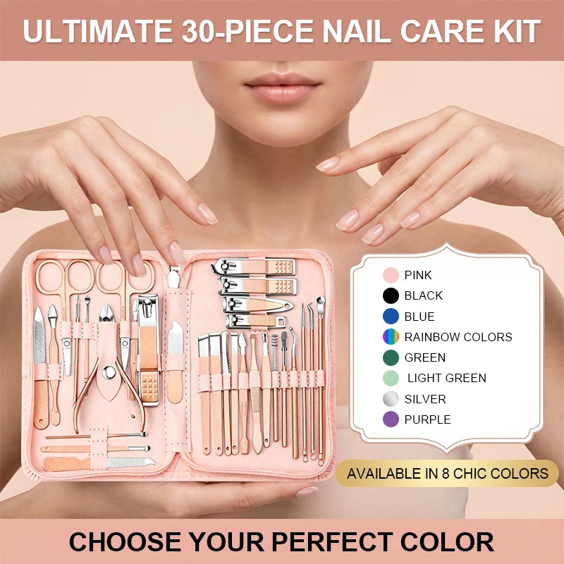 30PCS Manicure Set Pedicure Kit Professional Nail Clipper Set Stainless Steel Manicure Kit Nail Kit with Storage Box for Family
