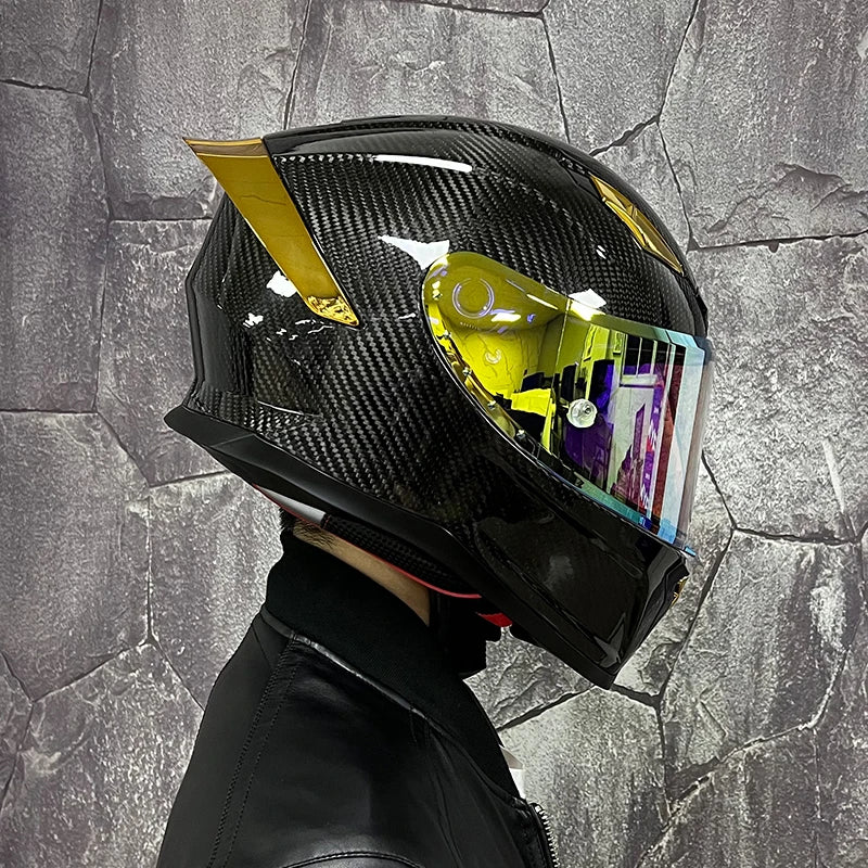 ORZ Carbon Fiber Motorcycle Helmets Men's and Women's Four Seasons Lightweight Helmets Motocross Color Lens Cosas Moto