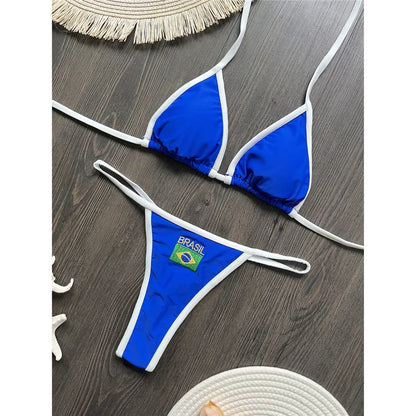 2027 Fashion Brazilian Flag Women Two Piece Bikini Set G String Thong Swimwear Sexy Beach Pool Vacation Swimsuit for Female
