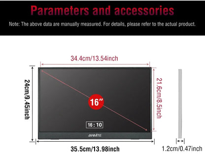 Anmite A160W04H 16" Portabel Monitor 165Hz 1920x1200 IPS – 100% sRGB HDR10 AMD FreeSync Pro USB-C HDMI VESA Högtalare EU-lager