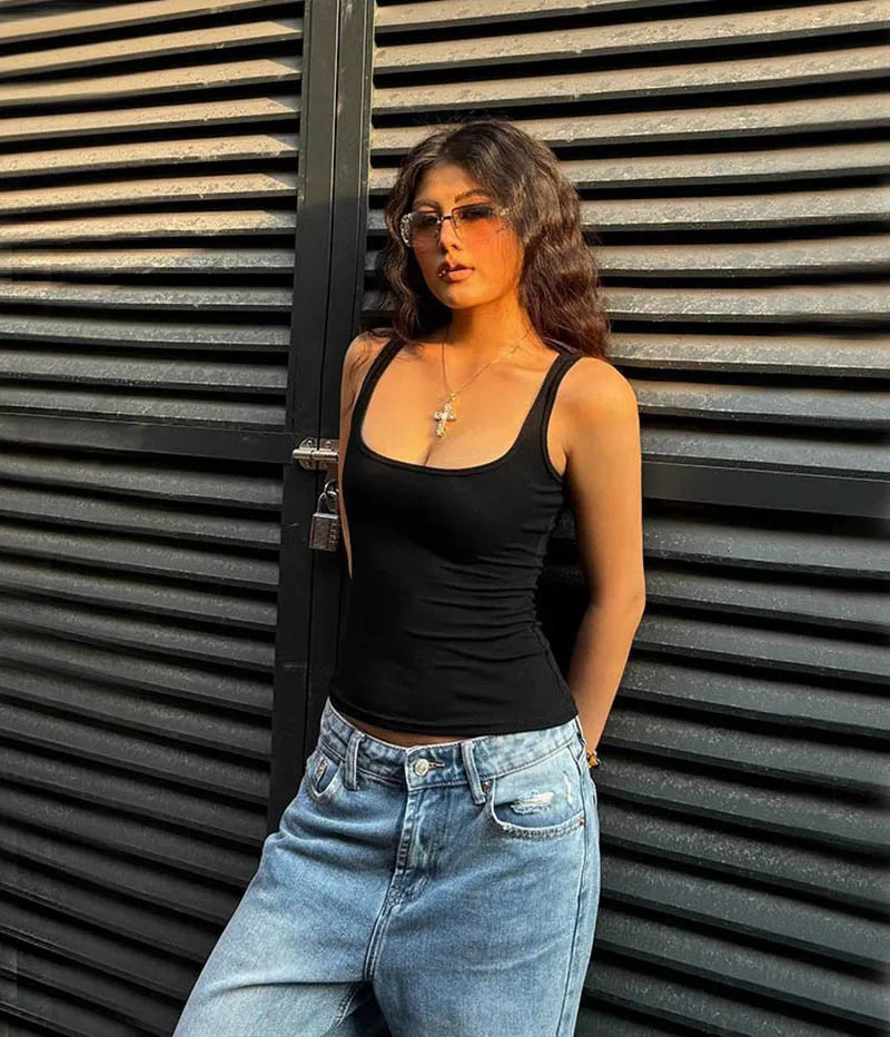 Summer U-neck Sculpted Square Neck Tank Top for Women New 2025 Fashionable Sleeveless Top